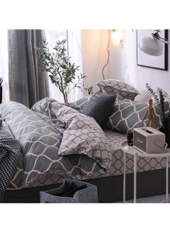 GOLDEN HOME طقم غطاء لحاف بنمط مخطط مكون من 6 قطع مقاس كينج/كوين/مفرد. تتضمن المجموعة 1 غطاء لحاف، 1 ملاءة سرير جاهزة، 4 أكياس وسائد  - Image 3