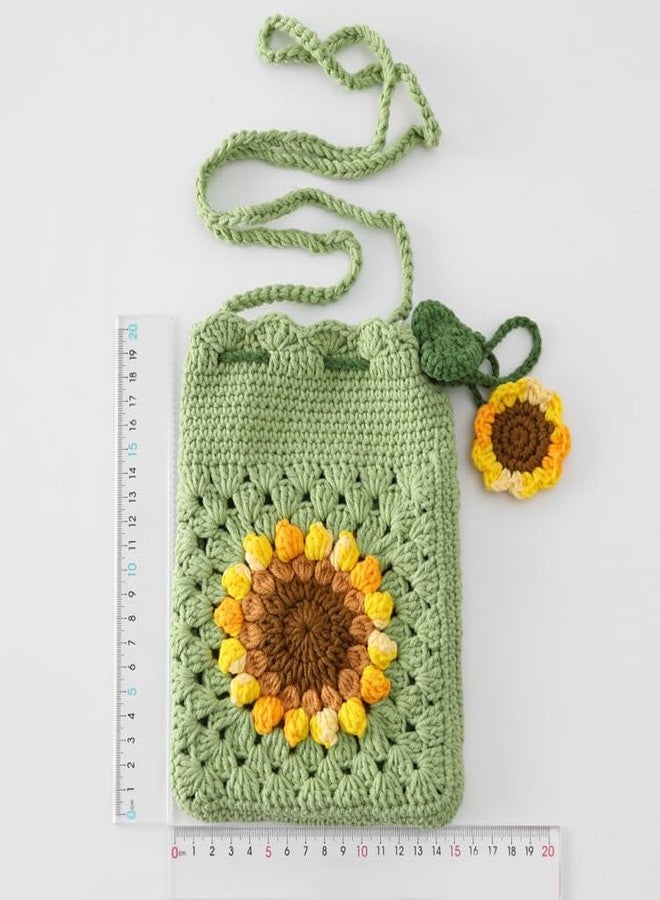 HIPIHOM Handmade Sunflower Crochet Bag Knitted Shoulder Phone Bag Crossbody Bag Beach Women Messenger Shoulder Bags Girls Woven Purse - Image 3