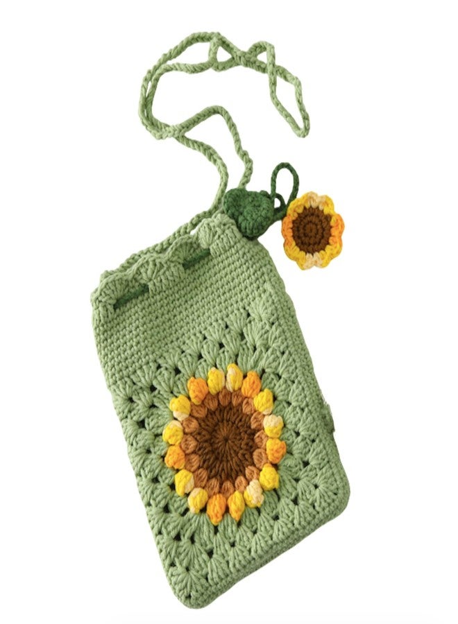HIPIHOM Handmade Sunflower Crochet Bag Knitted Shoulder Phone Bag Crossbody Bag Beach Women Messenger Shoulder Bags Girls Woven Purse - Image 1