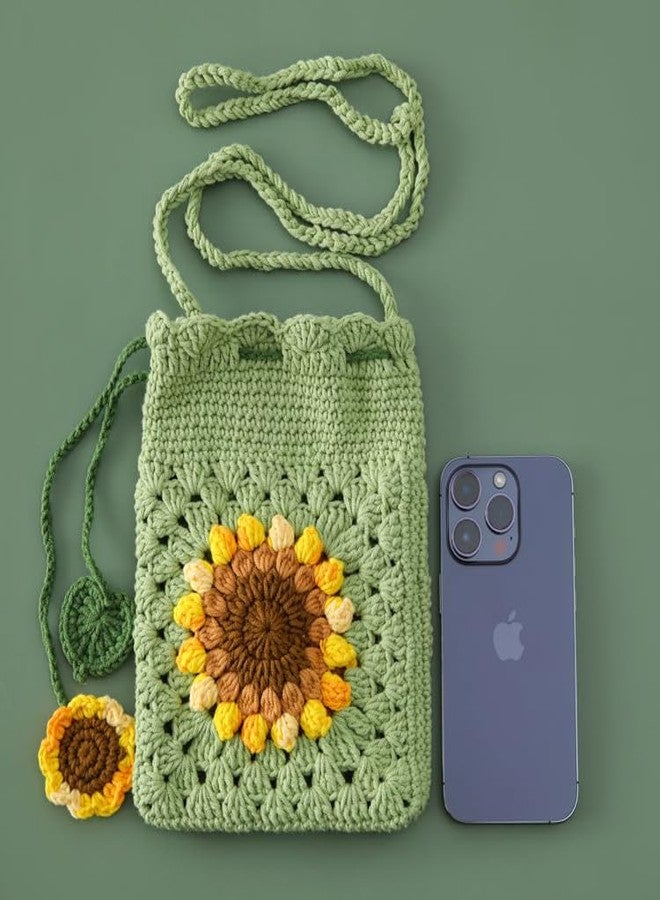 HIPIHOM Handmade Sunflower Crochet Bag Knitted Shoulder Phone Bag Crossbody Bag Beach Women Messenger Shoulder Bags Girls Woven Purse - Image 2