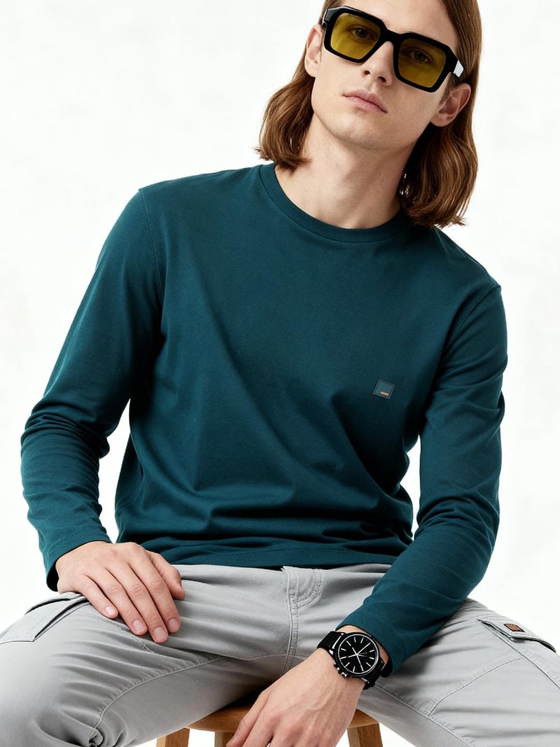 DAMENSCH Men Soft, Body-Adaptive, Fade-Proof & Anti-Pilling Full Sleeve T-Shirts - Stanley Teal - M - Image 3