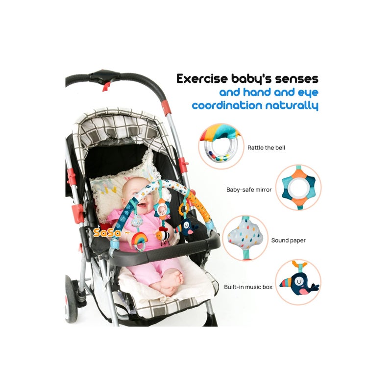 Zikra Baby Stroller Musical Animal Arch Toys, Detachable Activity Arch for Bassinet and Crib Baby Mobile with Musical Animal Arch Stroller Arch with Rattles BB Squeaker Teether for Bassinet Crib - Image 4