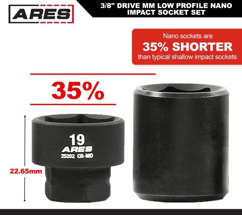 ARES 29018 â€“ 14-Piece 3/8-Inch Drive Metric Low Profile Nano Impact Socket Set â€“ Impact Grade Sockets Offer Greater Clearance Than Typical Shallow Sockets â€“ Includes Aluminum Storage Rail - Image 4