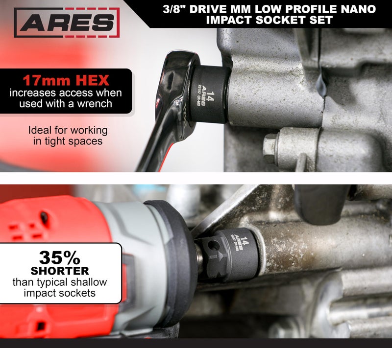 ARES 29018 â€“ 14-Piece 3/8-Inch Drive Metric Low Profile Nano Impact Socket Set â€“ Impact Grade Sockets Offer Greater Clearance Than Typical Shallow Sockets â€“ Includes Aluminum Storage Rail - Image 3