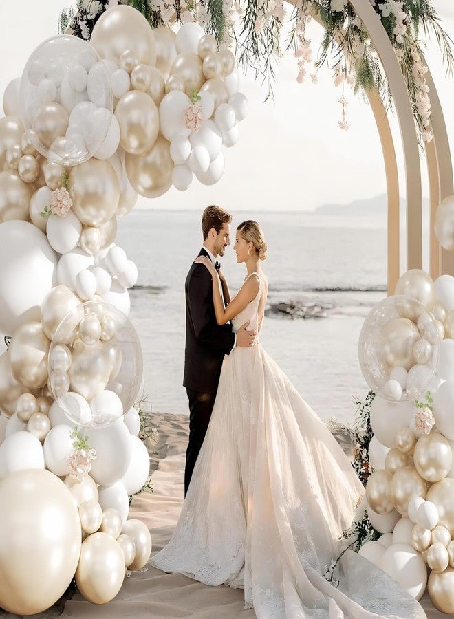NUTTYBASH White Balloon Arch Garland Kit 103Pcs Double Stuffed Pearl White Clear Balloons Different Size for Wedding Birthday Baby Shower Birdal Shower Engagement Anniversary Party Decorations - Image 3
