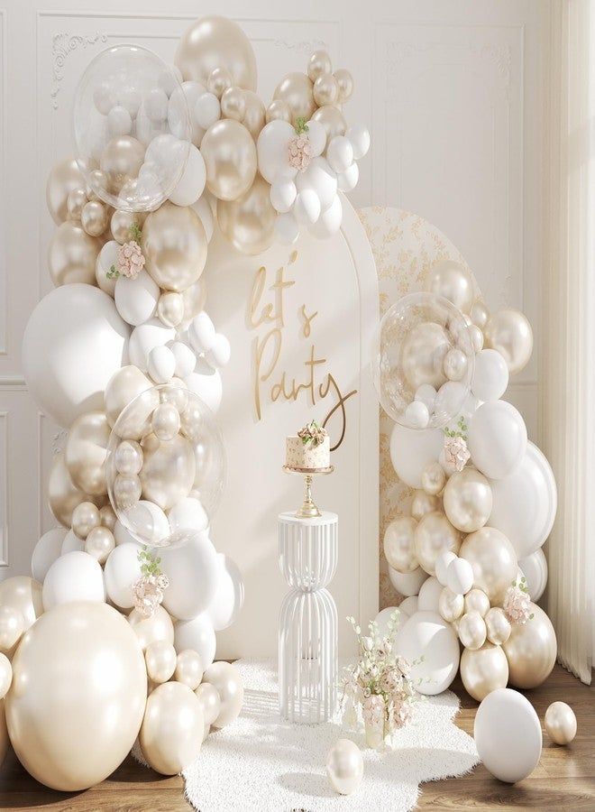 NUTTYBASH White Balloon Arch Garland Kit 103Pcs Double Stuffed Pearl White Clear Balloons Different Size for Wedding Birthday Baby Shower Birdal Shower Engagement Anniversary Party Decorations - Image 1