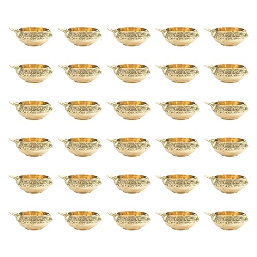 TORPPEZA Brass Kuber Diyas Oil Lamps for Puja Room Decoration Diwali Festival Traditional Decorative Lighting Set (Pack of 30) - Image 1