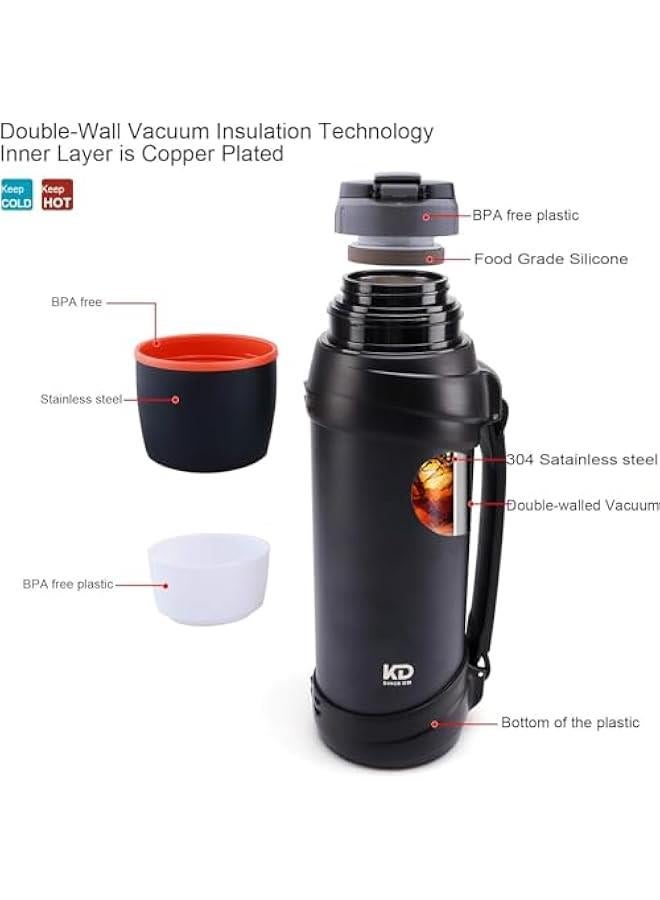 HOOKOR Large flask- 2.5L Stainless Steel Insulated Bottle for Travel with BPA Free Cup Oversized Vacuum Insulated Thermoses with Handle and Strap for Hot & Cold Drink - Image 2