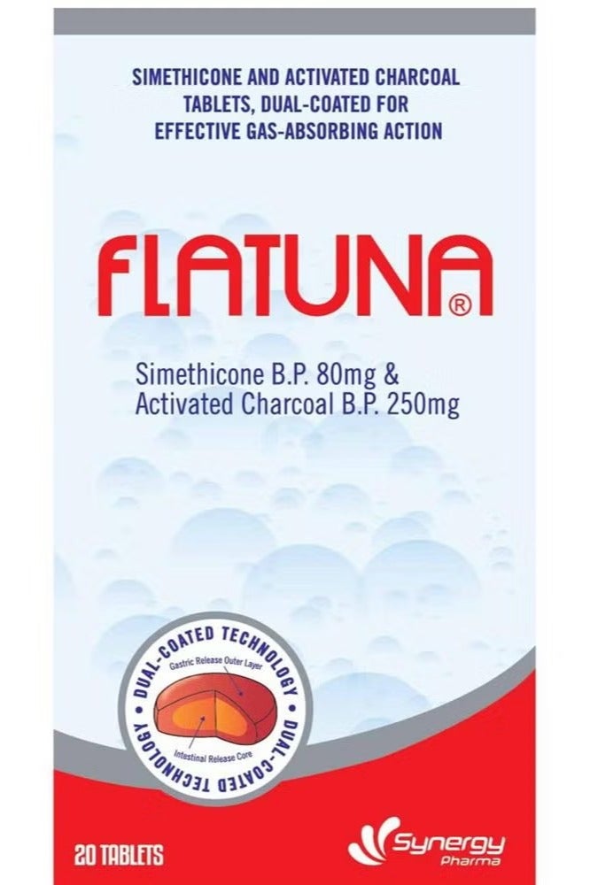 فلاتونا سيميثيكون وفحم نشط لتخفيف الغازات، 20 قرصًا - Image 1