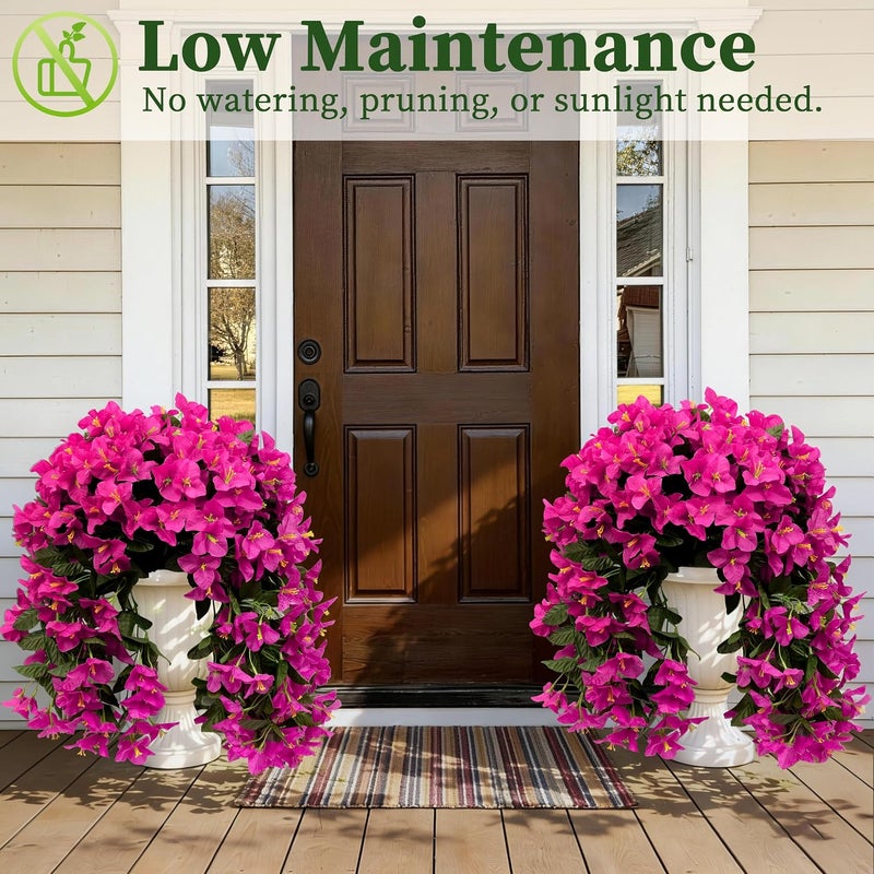 ColoPlay Artificial Bougainvillea Hanging Flowers Plants - 2 PCS faux Bougainvillea artificial flowers with Long Trailing Vines for Outdoor Decoration, Perfect for Porch, Garden, Urn Patio Balcony (Red Lotus) - Image 4