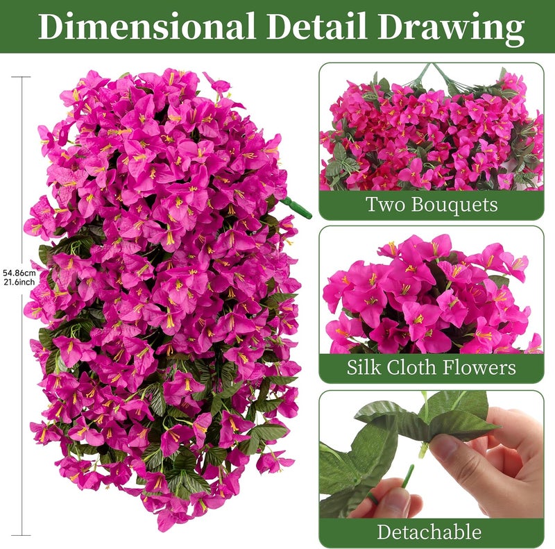 ColoPlay Artificial Bougainvillea Hanging Flowers Plants - 2 PCS faux Bougainvillea artificial flowers with Long Trailing Vines for Outdoor Decoration, Perfect for Porch, Garden, Urn Patio Balcony (Red Lotus) - Image 2