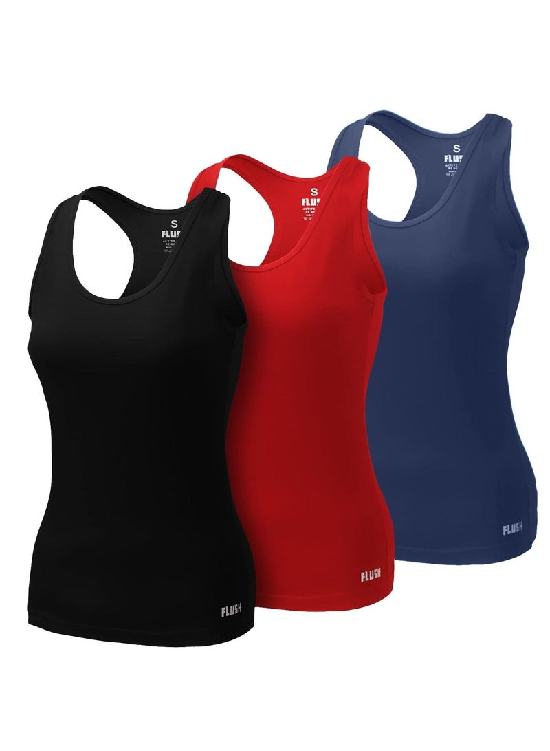 FLUSH Flush Women's Tank Top Ribbed Yoga Tank Top Racerback Long Tight Fit Gym Shirt - Pack of 3  - Image 1