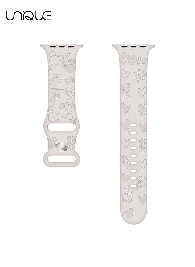 Unique Engraved Bands Compatible with Apple Watch Band 38mm 40mm 41mm 42mm 44mm 45mm Women, Soft Silicone Sport Strap Lovely Wristband for iWatch Bands Series 9/8/7/6/5/4/3/2/1/SE（Starlight Color） - Image 3