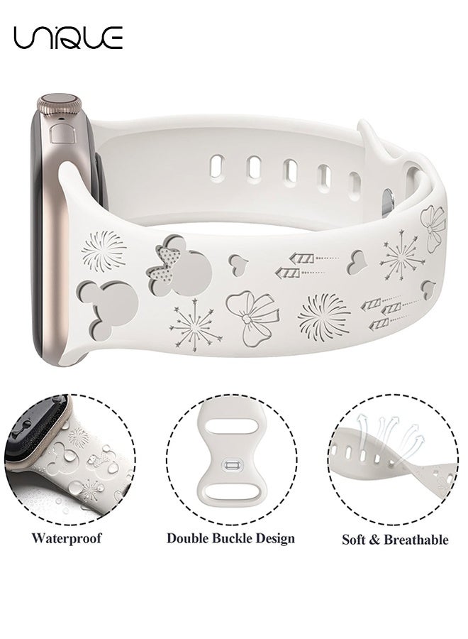 Unique Engraved Bands Compatible with Apple Watch Band 38mm 40mm 41mm 42mm 44mm 45mm Women, Soft Silicone Sport Strap Lovely Wristband for iWatch Bands Series 9/8/7/6/5/4/3/2/1/SE（Starlight Color） - Image 2