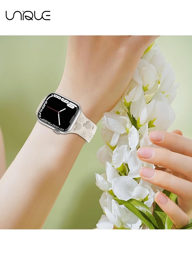 Unique Engraved Bands Compatible with Apple Watch Band 38mm 40mm 41mm 42mm 44mm 45mm Women, Soft Silicone Sport Strap Lovely Wristband for iWatch Bands Series 9/8/7/6/5/4/3/2/1/SE（Starlight Color） - Image 5