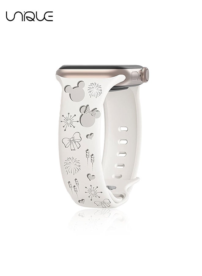 Unique Engraved Bands Compatible with Apple Watch Band 38mm 40mm 41mm 42mm 44mm 45mm Women, Soft Silicone Sport Strap Lovely Wristband for iWatch Bands Series 9/8/7/6/5/4/3/2/1/SE（Starlight Color） - Image 1