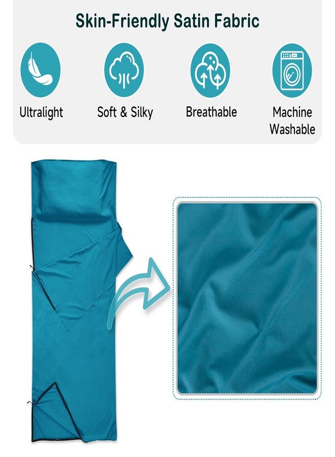 WILLNORN Sleeping Bag Liner, Ultralight Silky Satin Adult Sleep Sack & Self Tan Sleep Sack with Two-Way-Zipper, Single Camping Sheet & Travel Sheets for Hotel - Image 2