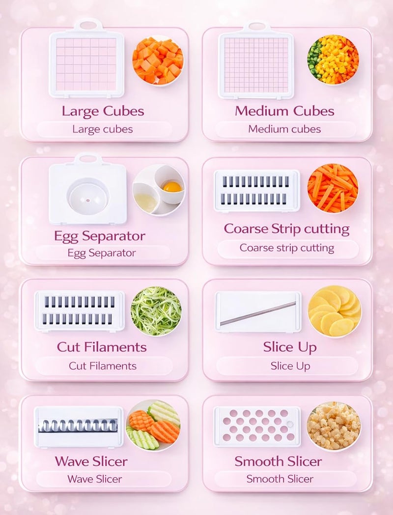 FALF 12-in-1 Vegetable Chopper & Mandoline Slicer with Container, Multifunctional Food Chopper, Onion Dicer & Grater for Potato, Carrot, Garlic and Salad, Kitchen Gadgets & Essentials (Pink) - Image 4