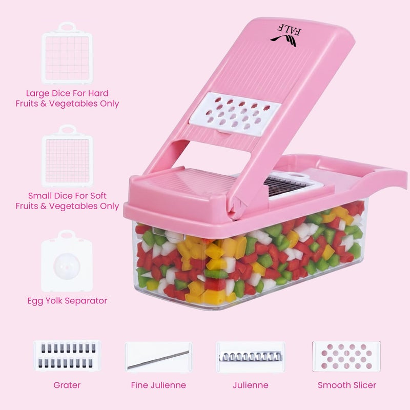 FALF 12-in-1 Vegetable Chopper & Mandoline Slicer with Container, Multifunctional Food Chopper, Onion Dicer & Grater for Potato, Carrot, Garlic and Salad, Kitchen Gadgets & Essentials (Pink) - Image 2