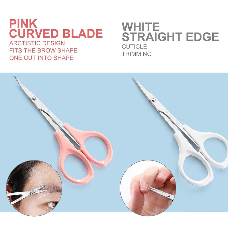 Pafason Stainless Steel Curved and Straight Beauty Cosmetic Eyebrow Grooming Scissor Set with Safety Cap for Trimming Shaping Eyelash Extensions - Image 2