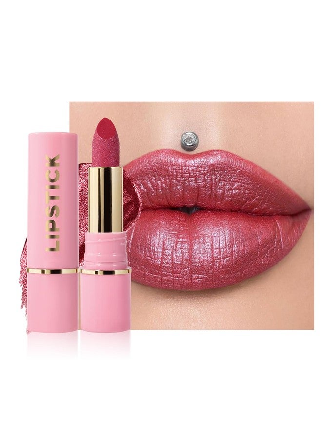 LYSdefeu Diamond Glitter Matte Lipstick,Rose Red Metallic Shimmer Lip Gloss Lip Tint Stain,Longlasting Waterproof Non-Stick Lip Color,Full Coverage Lipgloss,Mother's Lip Makeup Gift for Women Girl-05 - Image 1