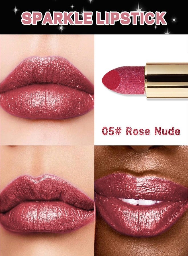 LYSdefeu Diamond Glitter Matte Lipstick,Rose Red Metallic Shimmer Lip Gloss Lip Tint Stain,Longlasting Waterproof Non-Stick Lip Color,Full Coverage Lipgloss,Mother's Lip Makeup Gift for Women Girl-05 - Image 3