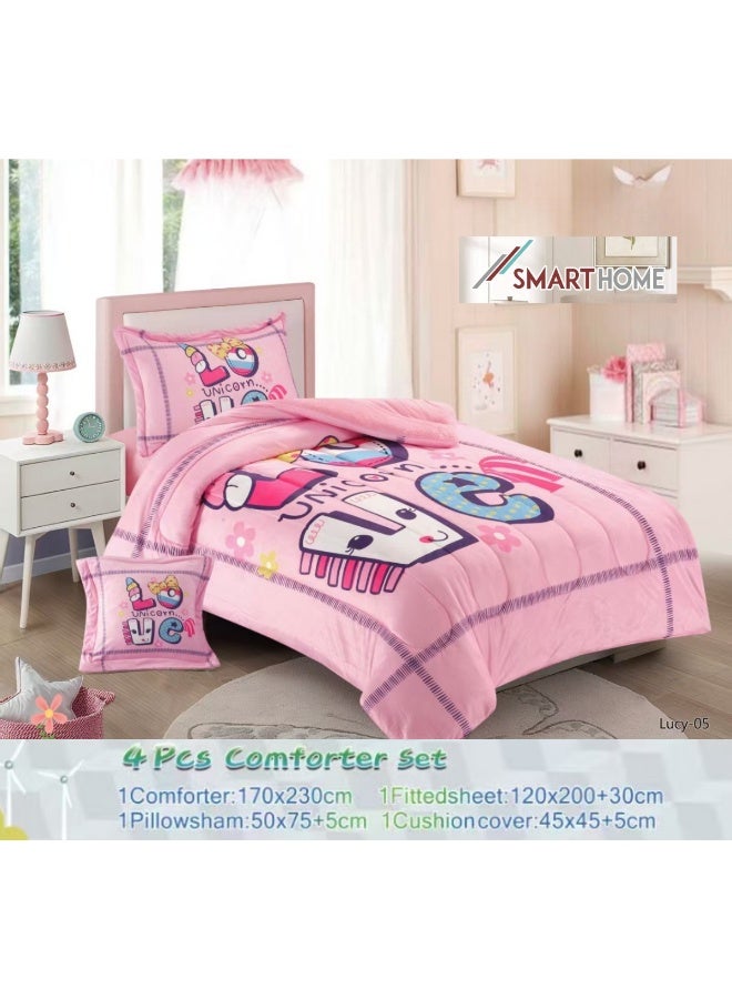 سمارت هوم مفرش سرير أطفال شتوي فخم 4 قطع وجهين مخمل وفرو ناعم بتصميم عصري ومريح – طقم مفارش سرير دافئ  مناسب لغرف الأولاد والبنات – مفرش شتوي فخم للمنزل أو الهدايا – المقاس 170×230 سم ( المفرش بحشوة ) - Image 3