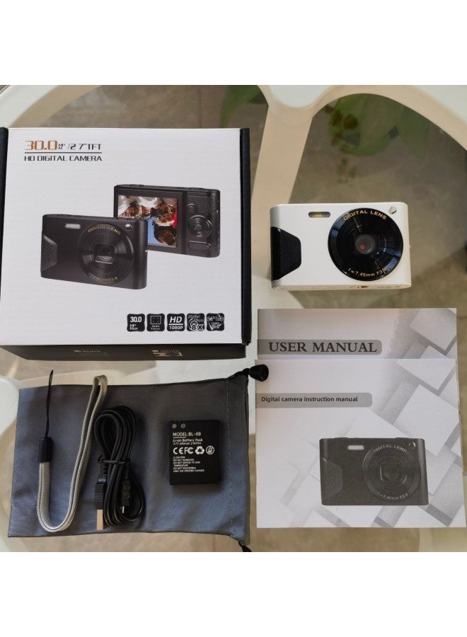 4K Student Camera 48 Million HD Daily Travel Photo Recorder Retro Macro Digital Beauty Camera-Body Color:C8 (White)-Standard