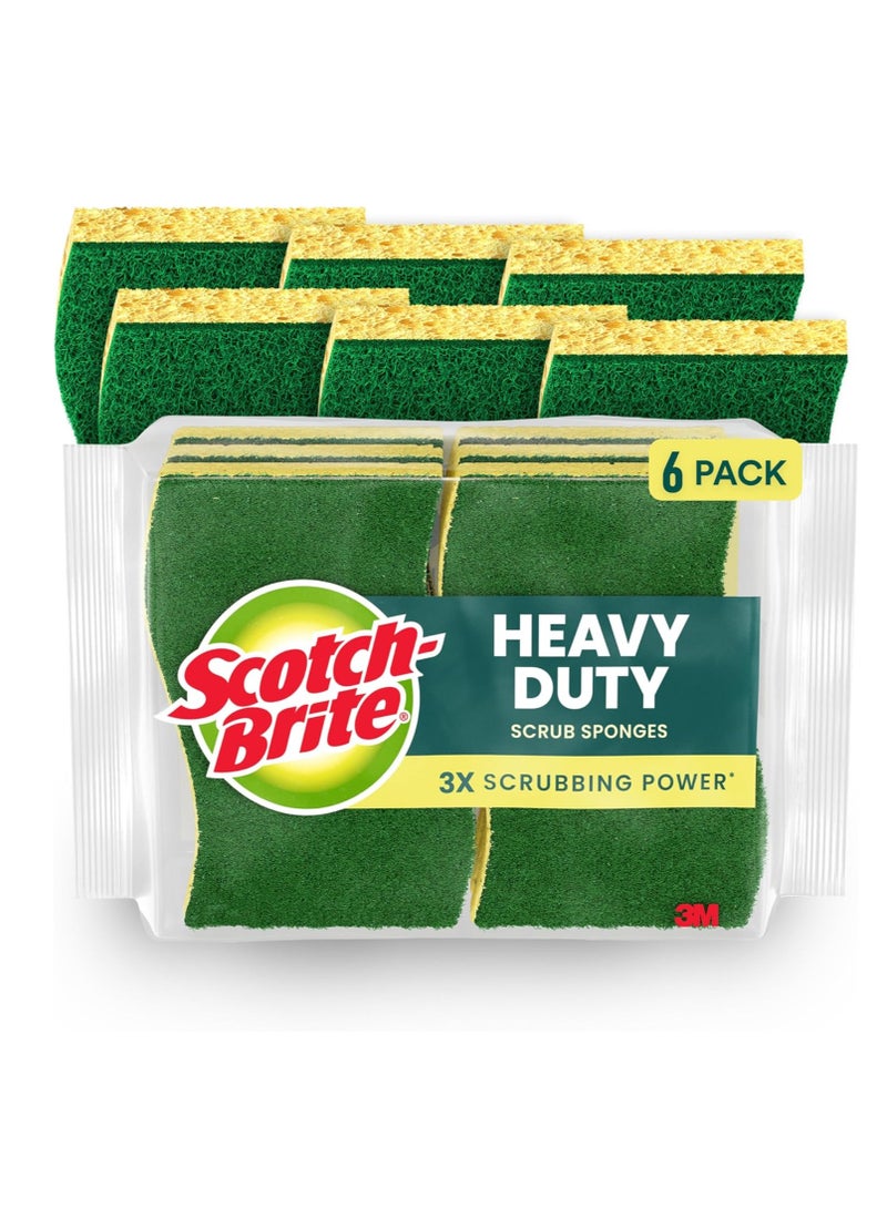 Scotch Brite Scotch-Brite Heavy Duty Scrub Sponges, Sponges for Cleaning Kitchen and Household, Heavy Duty Sponges Safe for Non-Coated Cookware, 6 Scrubbing Sponges - Image 1