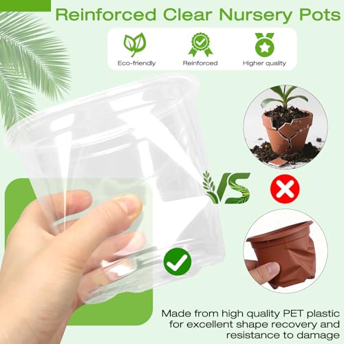 FUOAUYK 7 Inch Clear Nursery Pots with Drainage Trays, 15 Pack Plastic Pots for Plants, Clear Pot for Seed Starting, Transplanting, Succulents, and Indoor Gardening (7 inch) - Image 3