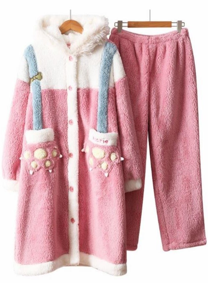 KUYING Velvet and Thickened Nightgown Cute Cartoon Home Fur Set - Image 1