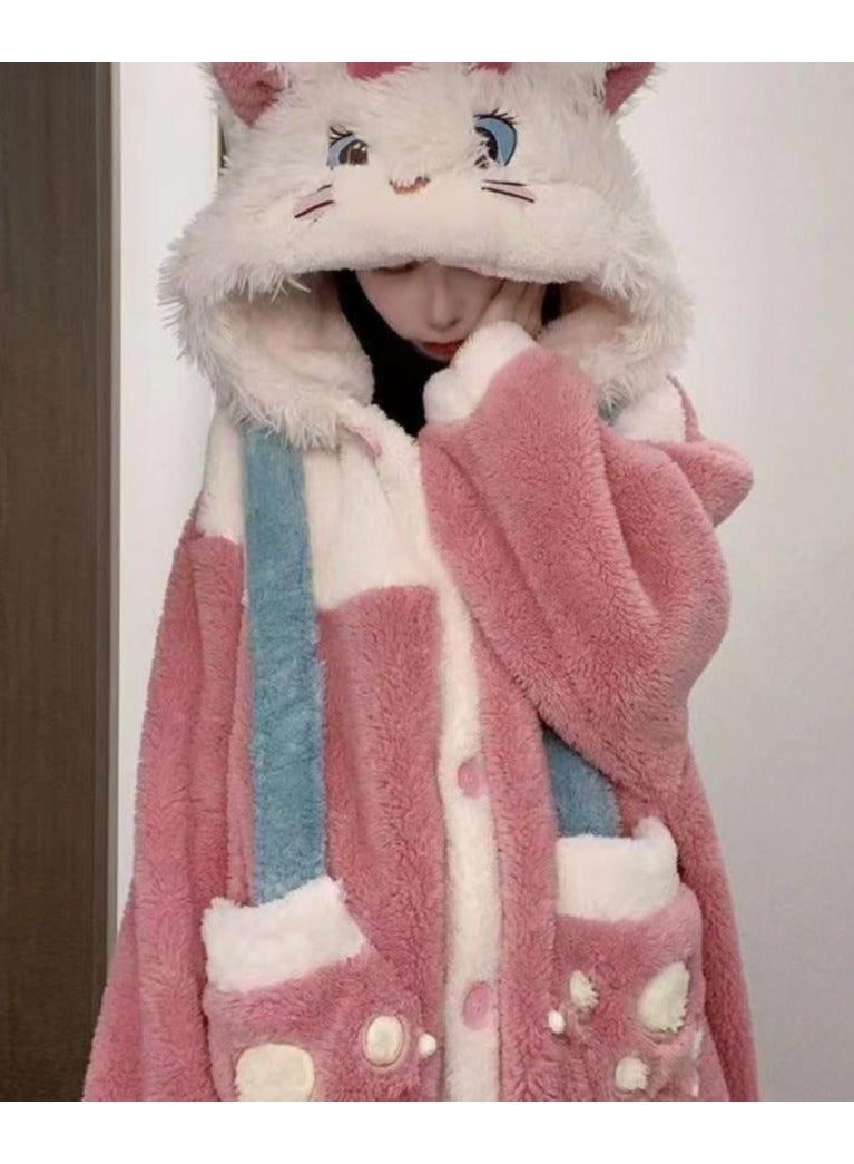 KUYING Velvet and Thickened Nightgown Cute Cartoon Home Fur Set - Image 3
