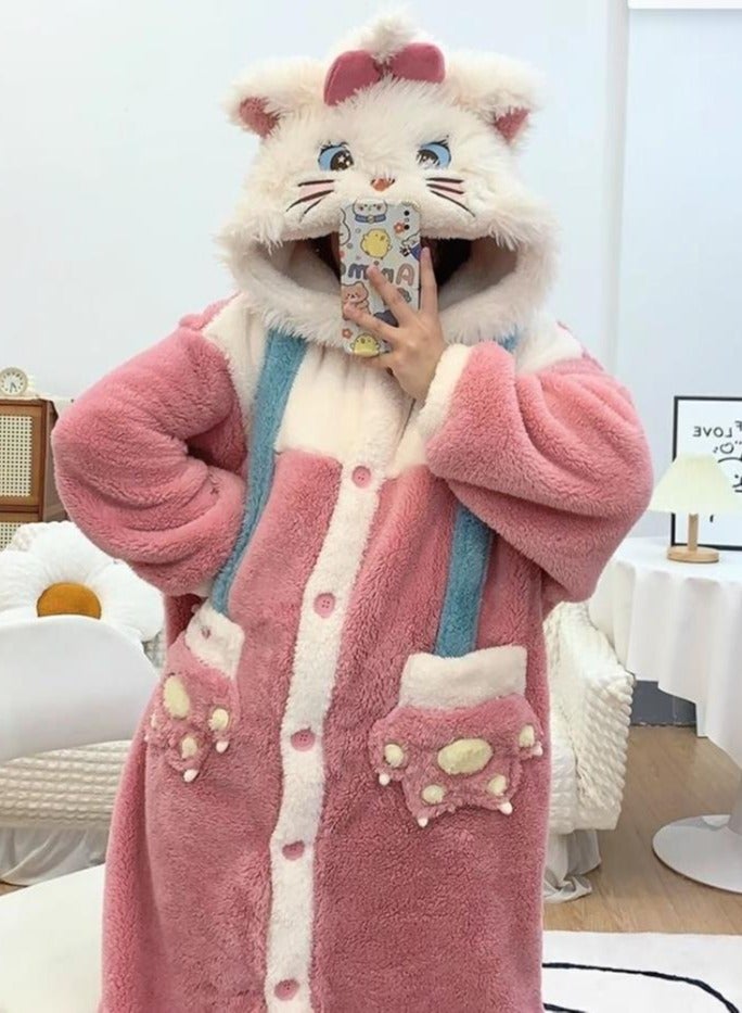 KUYING Velvet and Thickened Nightgown Cute Cartoon Home Fur Set - Image 4