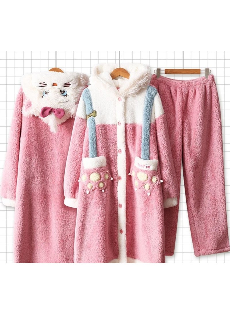 KUYING Velvet and Thickened Nightgown Cute Cartoon Home Fur Set - Image 2