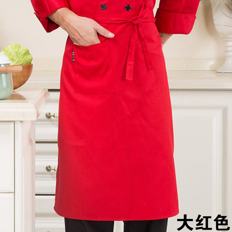 Chef Apron Mens Half-length Hotel Restaurant Restaurant Kitchen Kitchen Special White Waterproof Oil-proof Neck Neck Womens Neck Thick red cotton half 