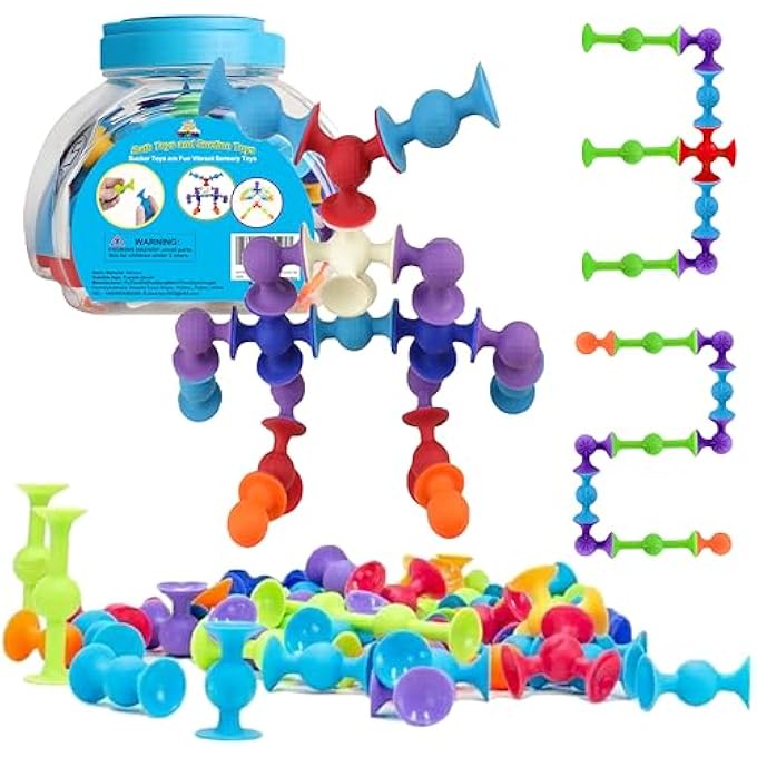 48 PIECE SUCTION CUP TOYS CONSTRUCTION SET, SILICONE BUILDING BLOCKS DIY BLOCKS TOYS - DARTS SUCKER TOYS ARE FUN BATH TOYS,SENSORY TOY FOR TODDLERS 3 YEAR OLD BOYS AND GIRLS - Image 2
