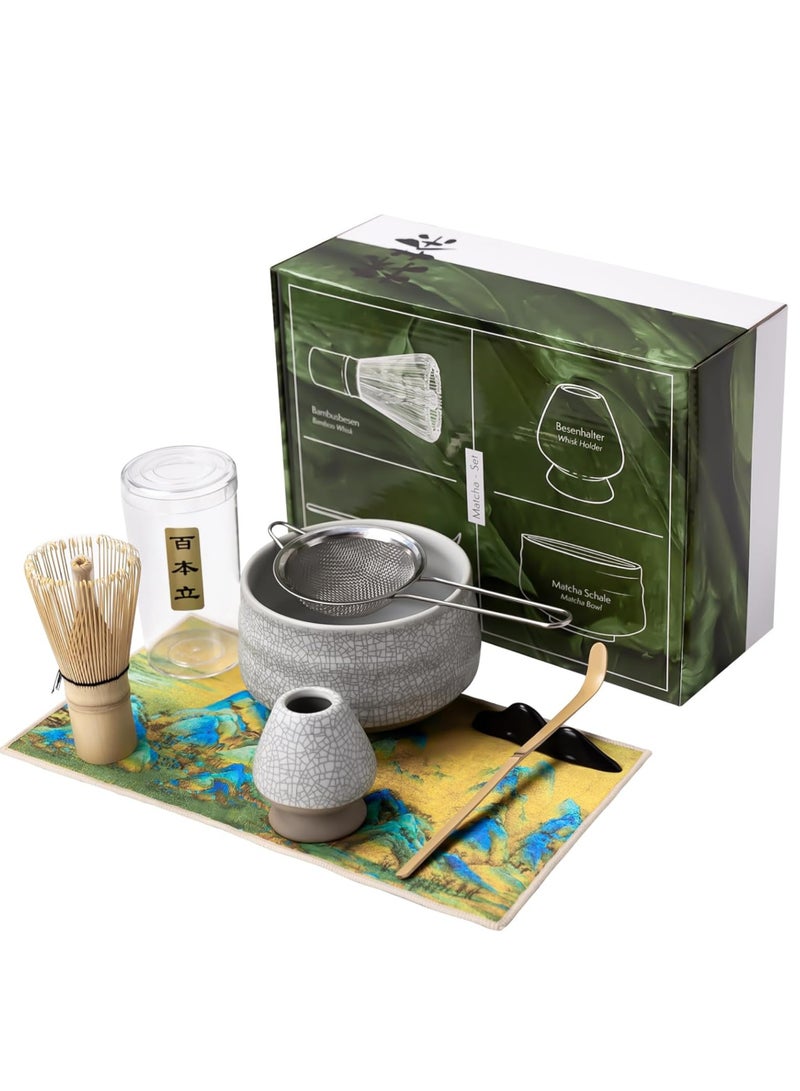 Nexso Traditional Matcha Set - 7-Piece Premium Japanese Ceremony Kit with Bamboo Matcha Whisk set, Whisk Holder, Matcha Scoop, Matcha Bowl, Sifter, Tea Towel & Spoon for an Authentic Matcha Experience - Image 1