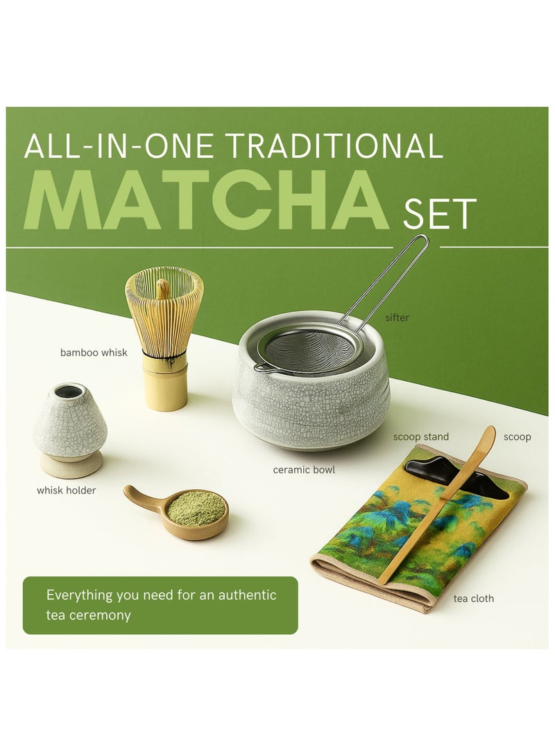 Nexso Traditional Matcha Set - 7-Piece Premium Japanese Ceremony Kit with Bamboo Matcha Whisk set, Whisk Holder, Matcha Scoop, Matcha Bowl, Sifter, Tea Towel & Spoon for an Authentic Matcha Experience - Image 2