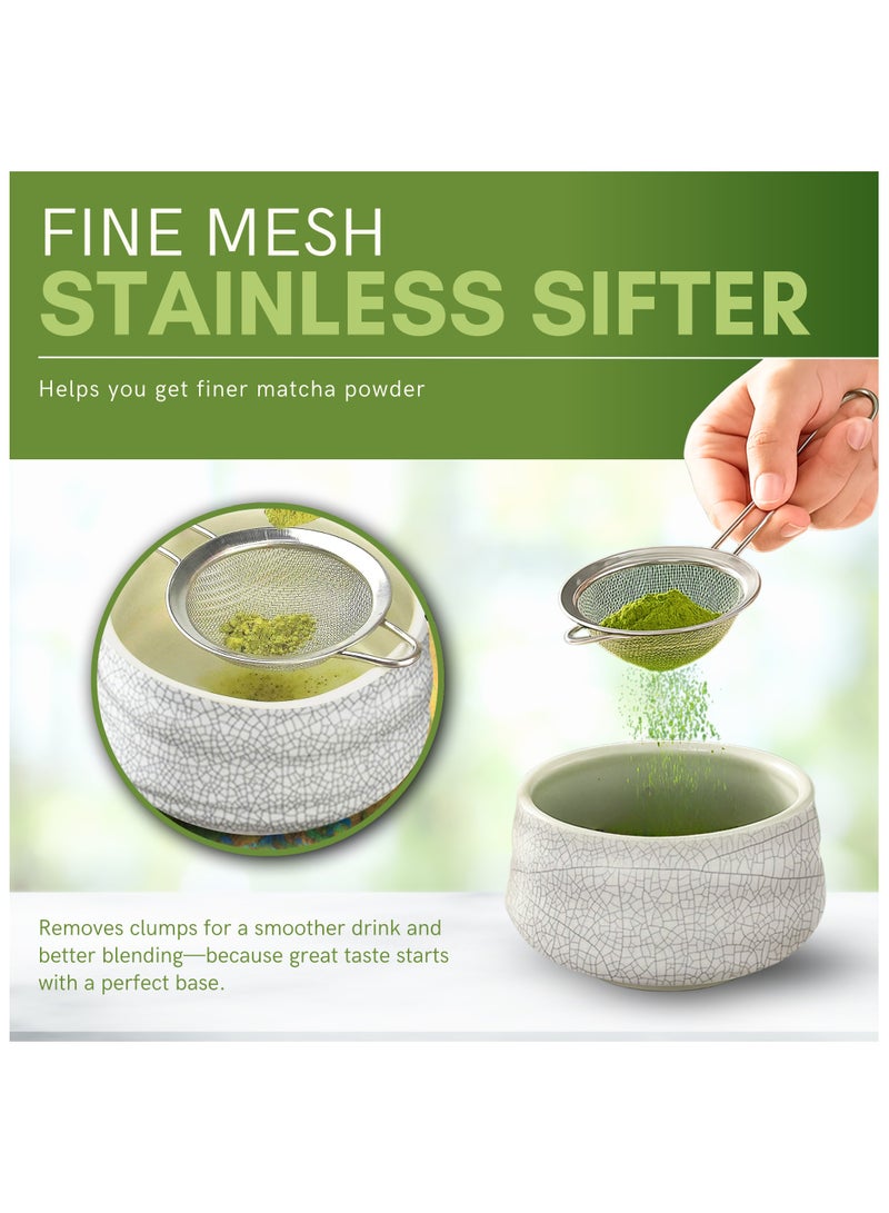Nexso Traditional Matcha Set - 7-Piece Premium Japanese Ceremony Kit with Bamboo Matcha Whisk set, Whisk Holder, Matcha Scoop, Matcha Bowl, Sifter, Tea Towel & Spoon for an Authentic Matcha Experience - Image 5