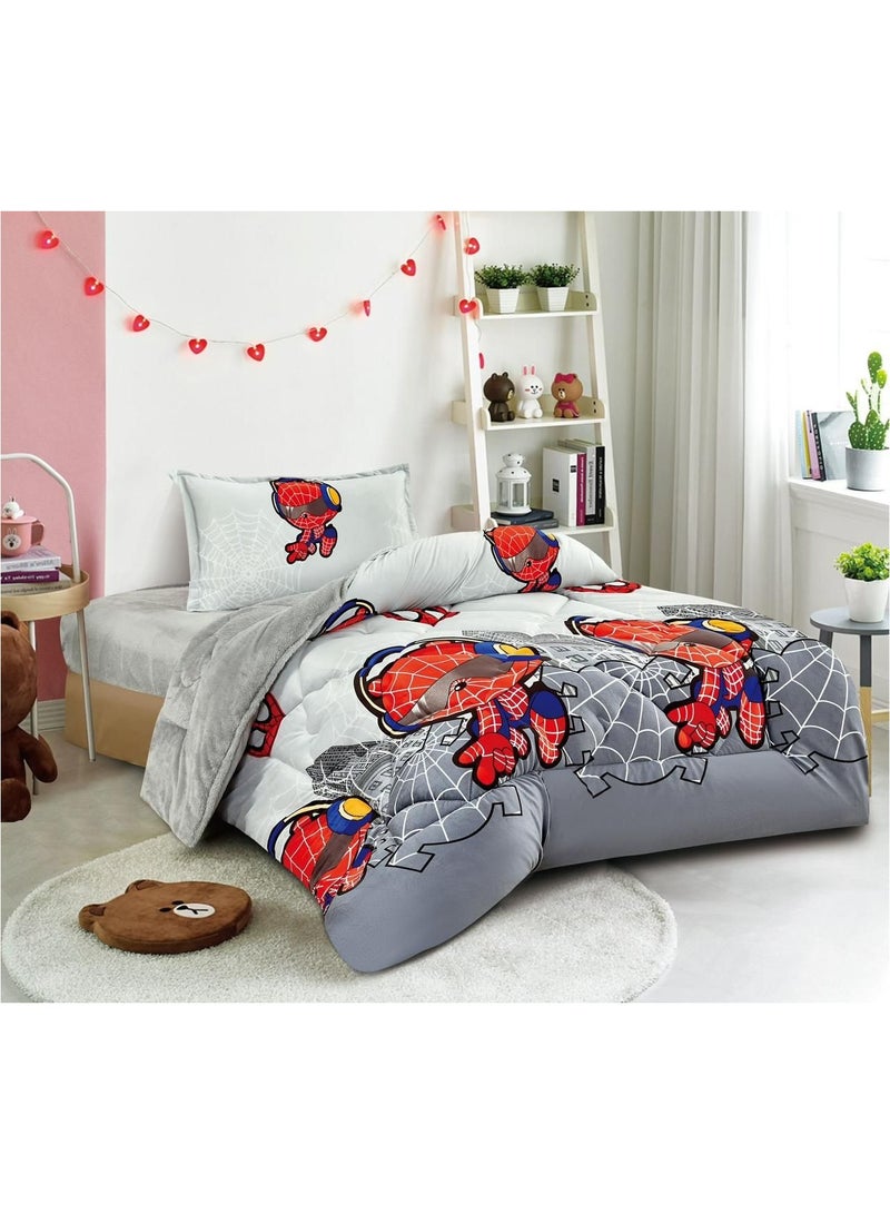 مينج لي طقم لحاف شتوي رسوم اطفال مكون من 3 قطع حشوه منفوش /فرو ناعم/Single Size