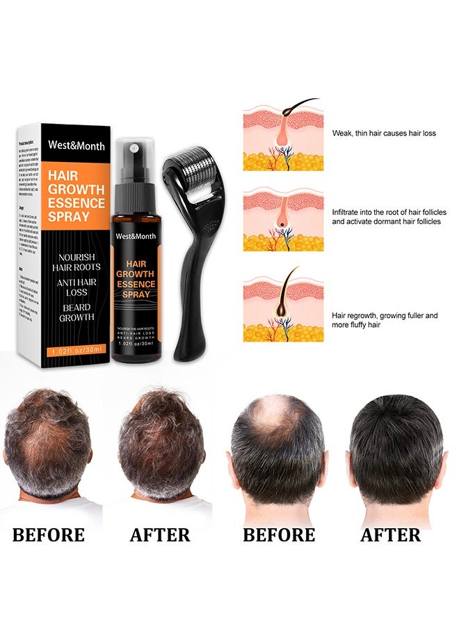 West&Month Hair Growth Essence Spray - Anti-Slip Hair Nourishing Growth Liquid Thickening Hairline Essence Spray With Microne Roller 30ml  - Image 4