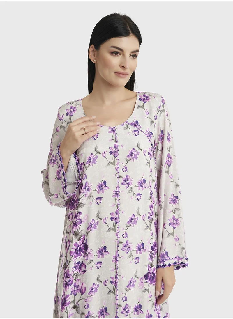 KASHKHA Rayon Digital Floral Print Jalabiya