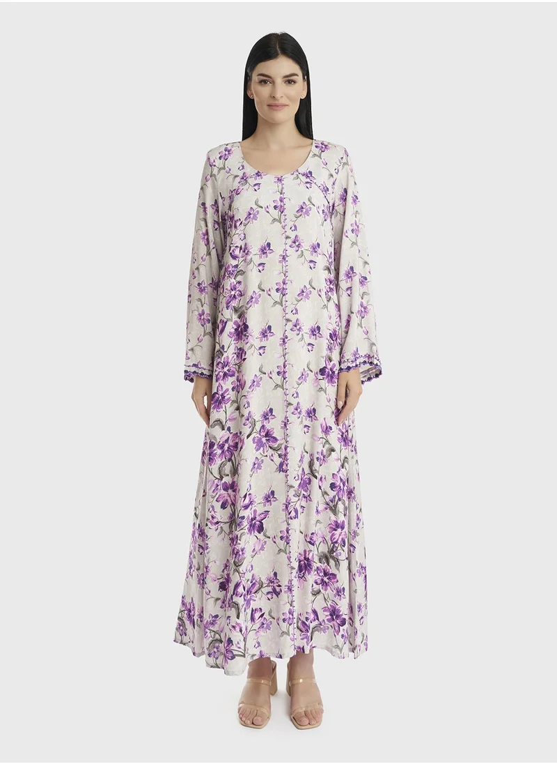 KASHKHA Rayon Digital Floral Print Jalabiya