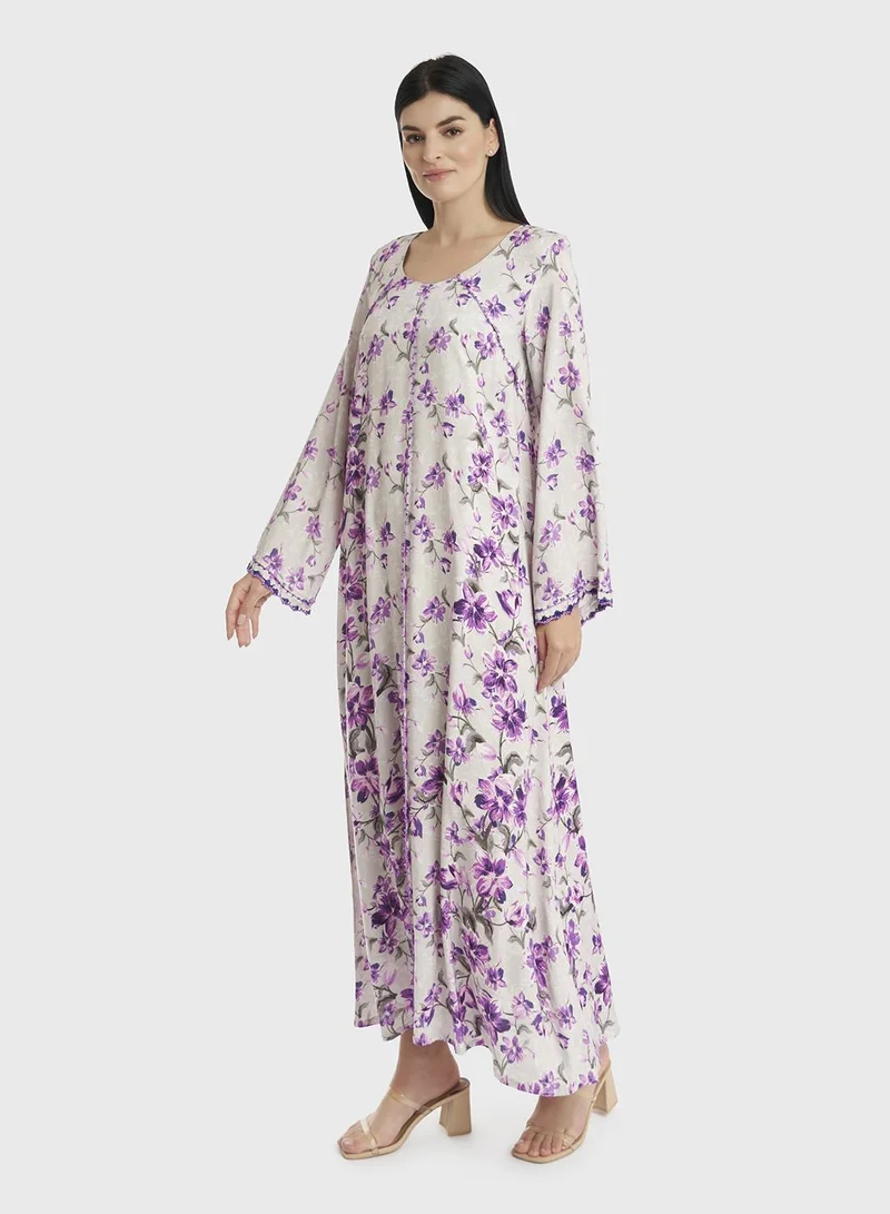 KASHKHA Rayon Digital Floral Print Jalabiya