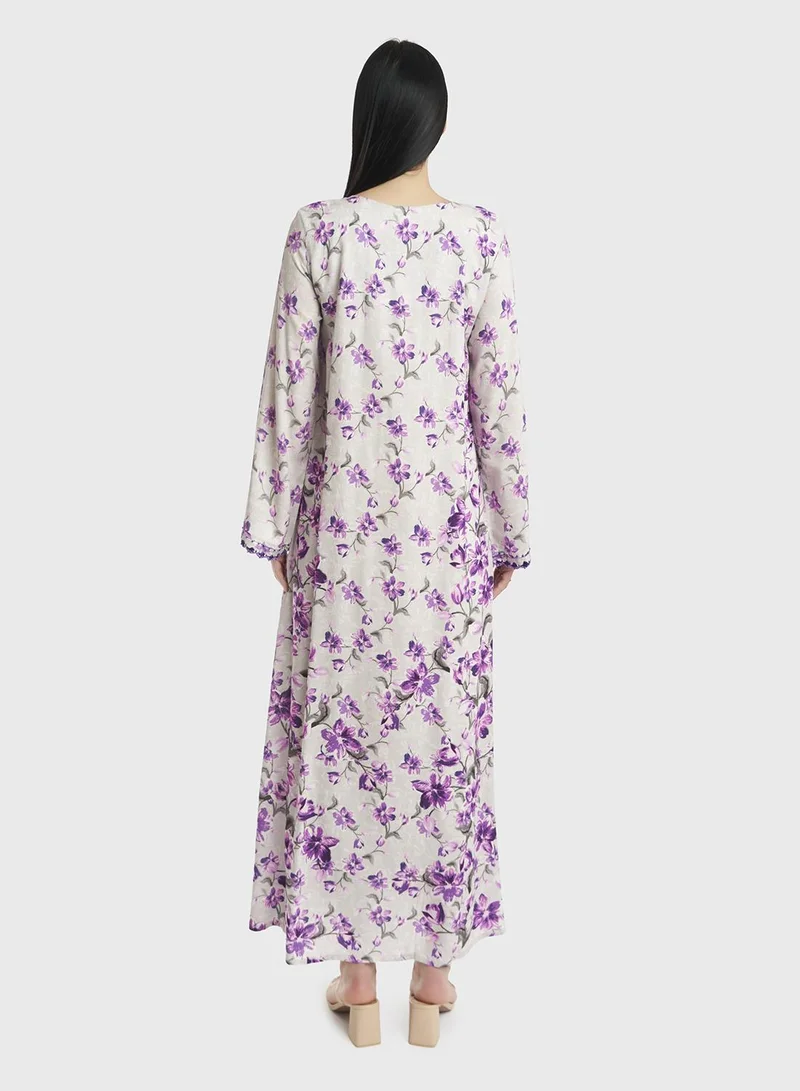 KASHKHA Rayon Digital Floral Print Jalabiya