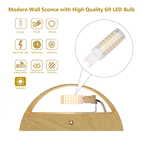 Aipsun Aluminum Modern Wall Light Fixtures 1 Pack Indoor LED Wall Sconce Hardwired Wood Texture Up and Down Wall Mount Light for Living Room Bedroom Hallway Corridor 3000K(with G9 Bulbs) - Image 2