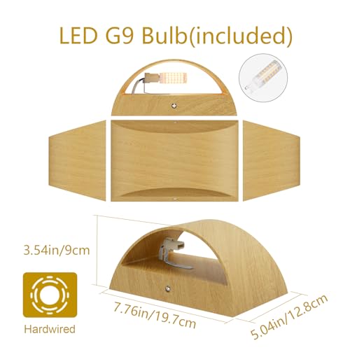 Aipsun Aluminum Modern Wall Light Fixtures 1 Pack Indoor LED Wall Sconce Hardwired Wood Texture Up and Down Wall Mount Light for Living Room Bedroom Hallway Corridor 3000K(with G9 Bulbs) - Image 5
