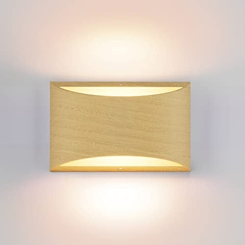 Aipsun Aluminum Modern Wall Light Fixtures 1 Pack Indoor LED Wall Sconce Hardwired Wood Texture Up and Down Wall Mount Light for Living Room Bedroom Hallway Corridor 3000K(with G9 Bulbs) - Image 1
