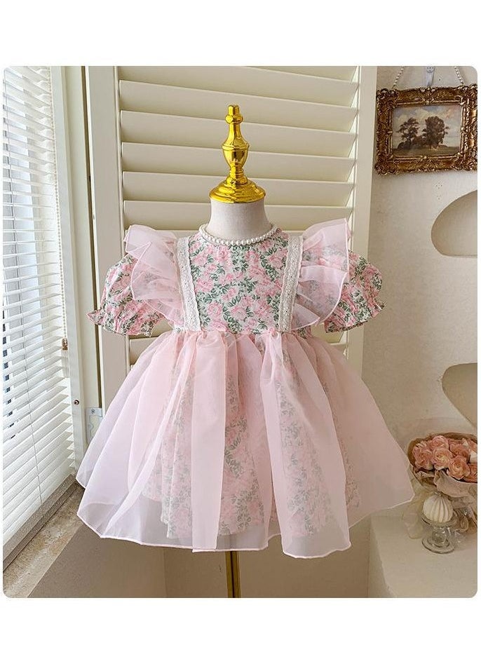 Generic Baby Girl Puff Sleeve Summer Dress – Korean Style Toddler Outfit, Breathable Casual Dress, Baby Gift Set, Newborn Baby Clothes – 90cm  - Image 1