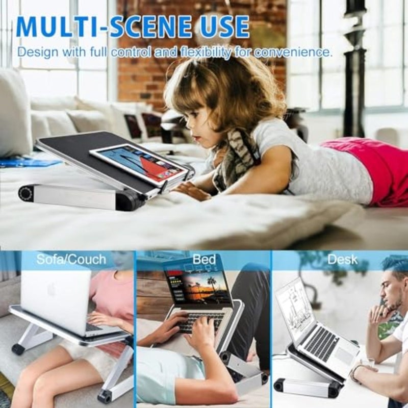 Laptop Stand, Adjustable Height for Desk, Portable Lap Table with Cooling Fan for 15.6 Inch Notebook Lightweight Foldable Computer Riser for Couch Bed Sofa Home Office - Image 2